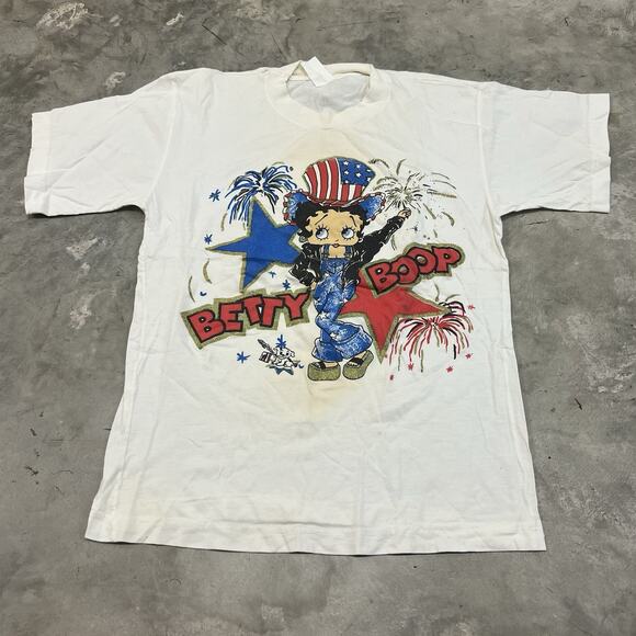 Vintage Betty Boop T Shirt Men Size Medium Betty 4th of July Glitter - Picture 1 of 8